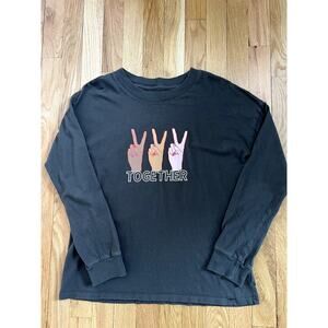 Treasure & Bond Youth Gray Peace Sign Long Sleeve Shirt (Youth XL)